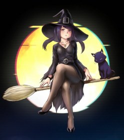 Witch Julianne Stingray on a broomstick (VA-11 Hall-A fanart) (digital art by Finalcake)