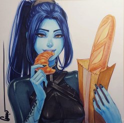 Widowmaker with croissant and baguette: ovw fan drawing (digital art by Omar Dogan)