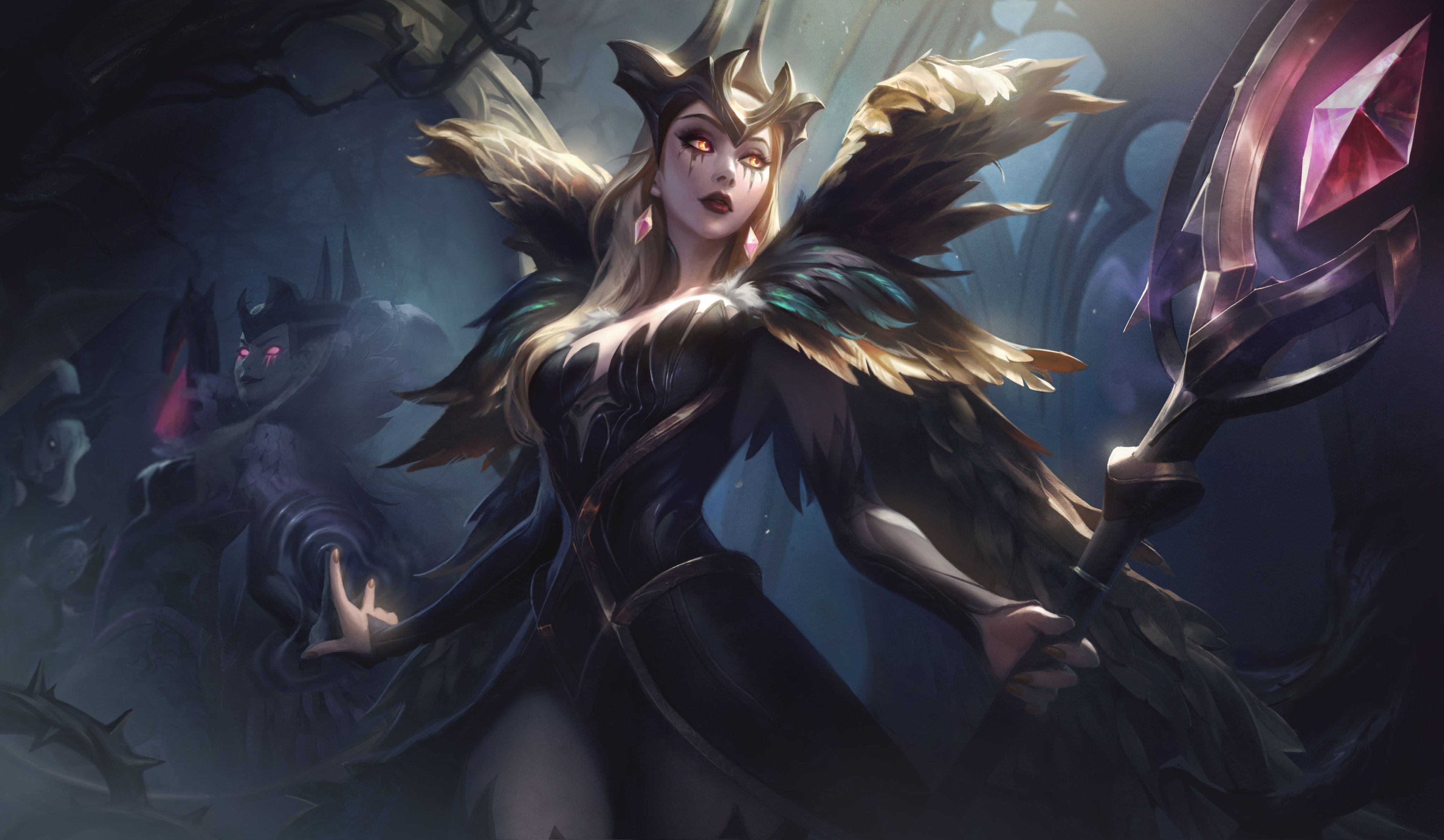 Coven skins wallpapers LeBlanc, Zyra, Morgana splash arts 4K): League of Legends (Drawing by Riot Games)