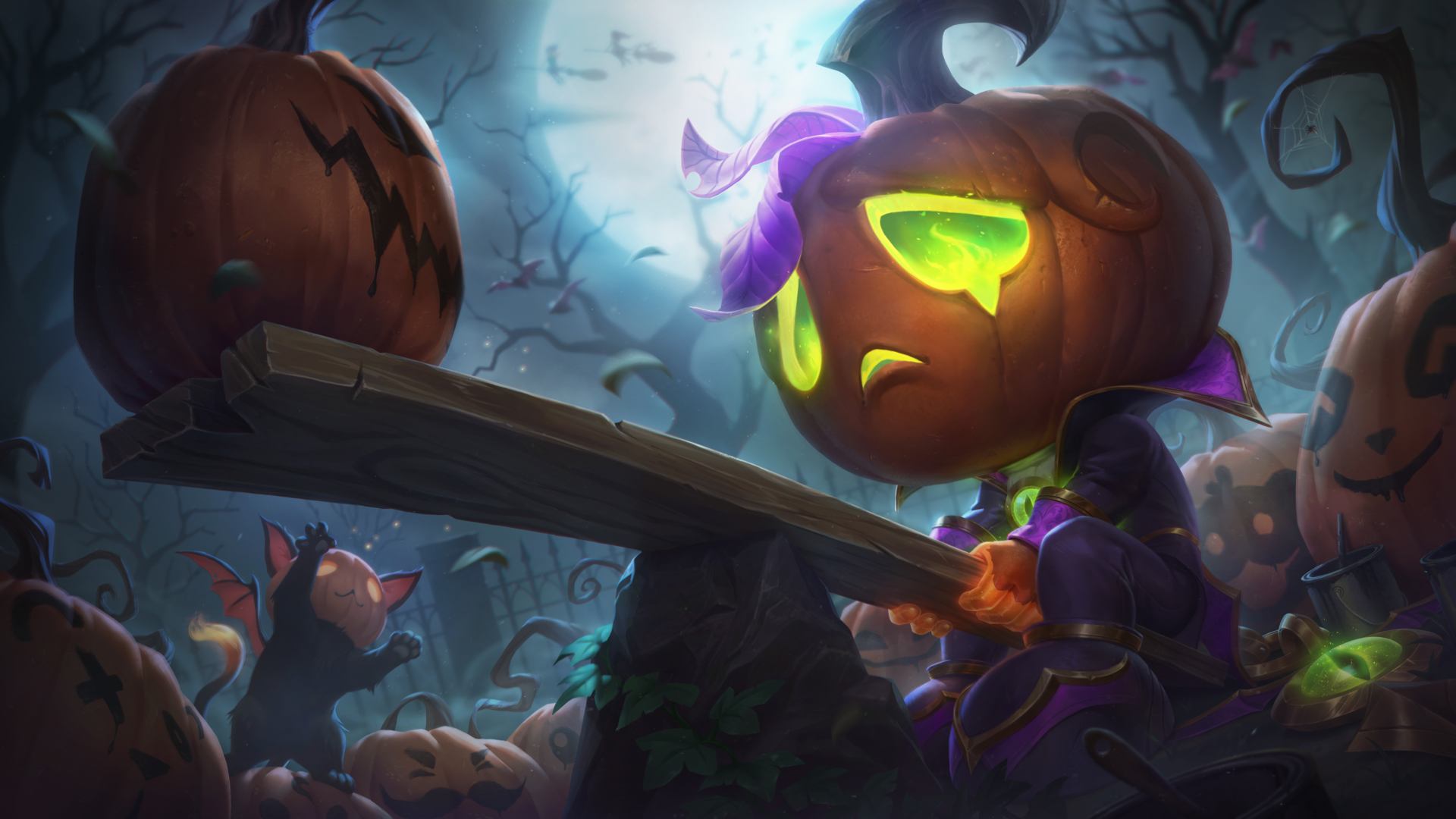 Pumpkin Prince Amumu and Bewitching Elise Wallpapers (Full HD arts): League of Legends (Digital art by Riot Games)