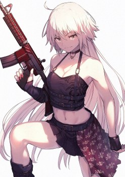 Hot anime girl Jeanne Alter in crop top & miniskirt (with assault rifle) (digital art by Nakanishi tatsuya)