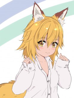Pretty Kitsunemimi (foxgirl) Senko San im white shirt: digital artwork (digital art by Moji)