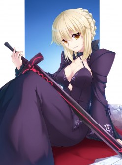 Cute girl Alter Saber (Artoria Alter) with sword (digital art by 蜃楼つきみ)