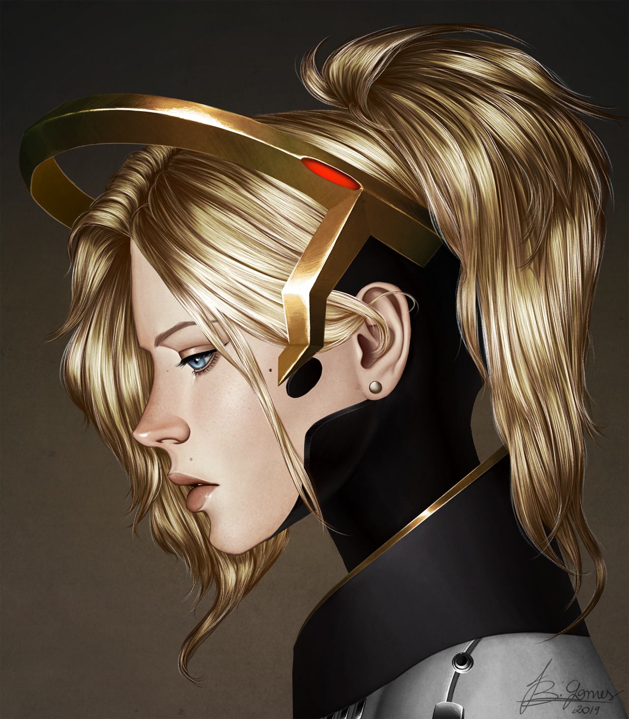 Portrait of Mercy (Angela Ziegler): fan artwork: Overwatch (Artist: Ib-gomes)
