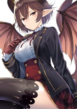 Pretty demon girl Grea with wings and horns (digital art by Jun project)