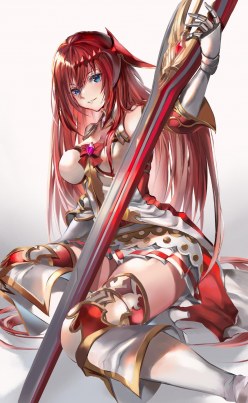 Knight girl Alexiel with sword (digital art by Hinahino)