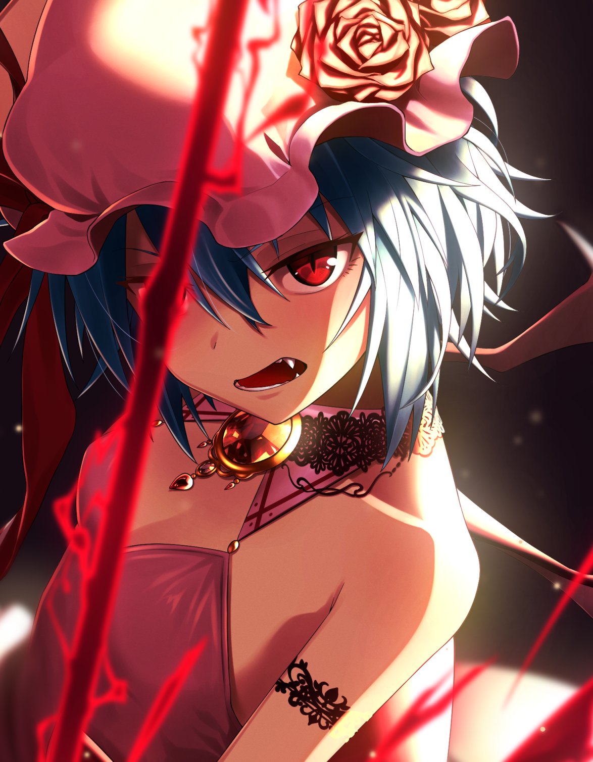 Pretty girl Remilia Scarlet with vampire fang: Touhou Project (Artist: Greenkohgen)