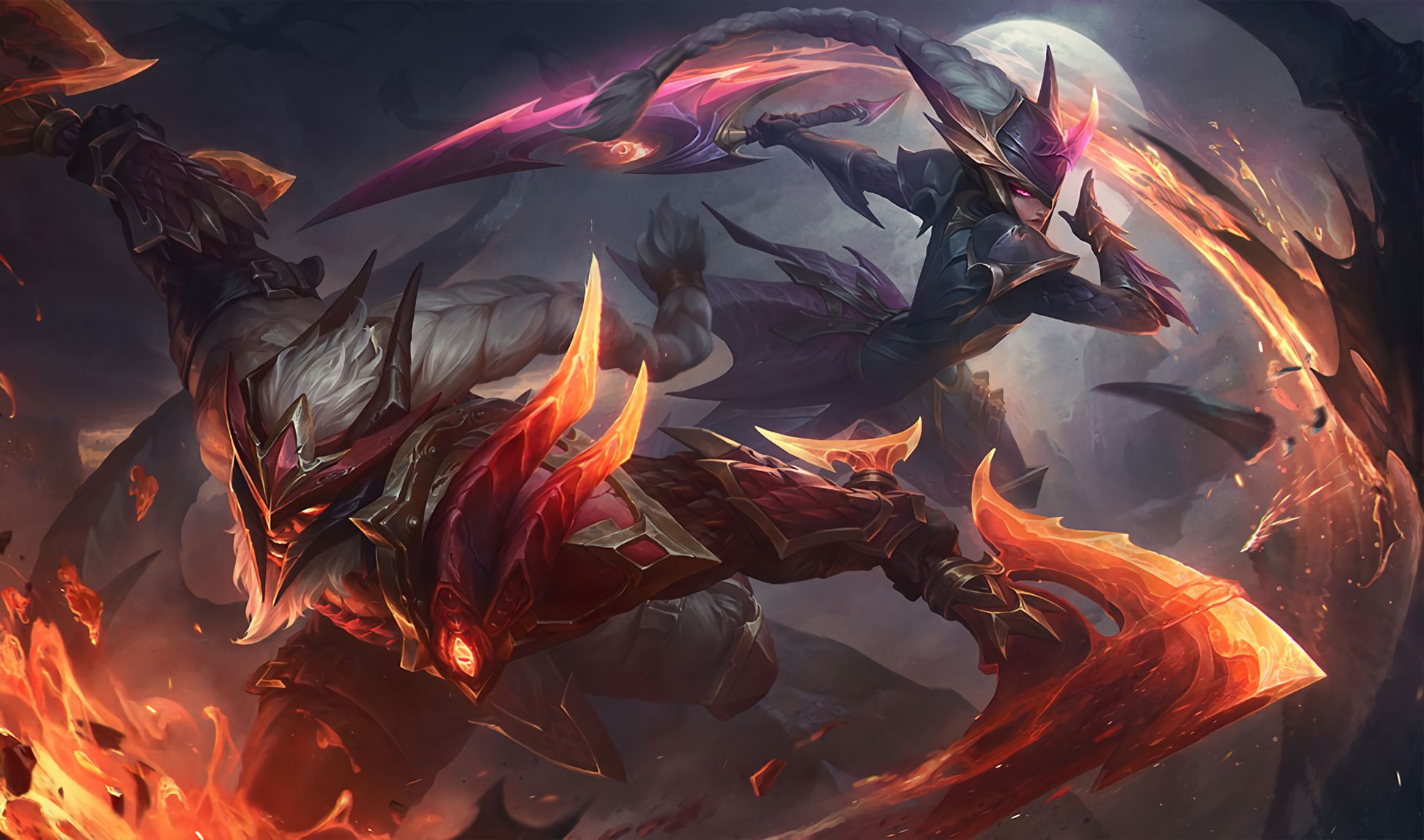 Wallpapers: Dragonslayer Diana and Olaf skins: League of Legends (Artist: Riot Games)