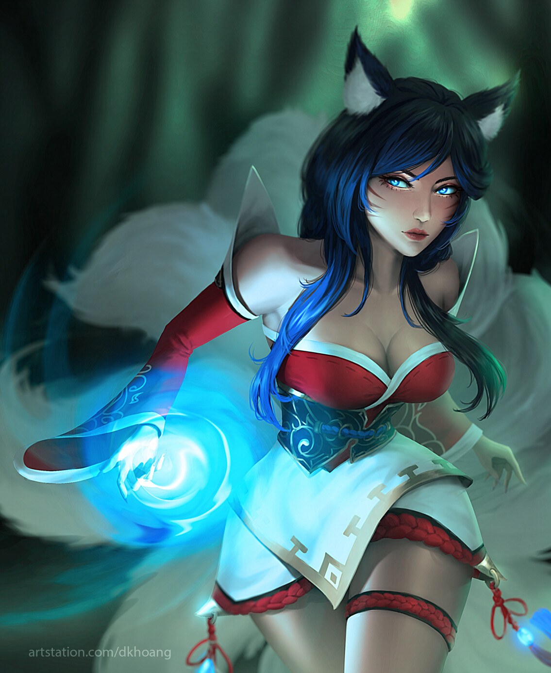 Pretty kitsune Nine Tailed Fox Ahri: League of Legends (Artist: Dk hoanqq)