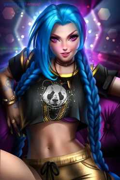 Cool punk-girl Jinx with blue hair: LOL picture (digital art by AyyaSAP)
