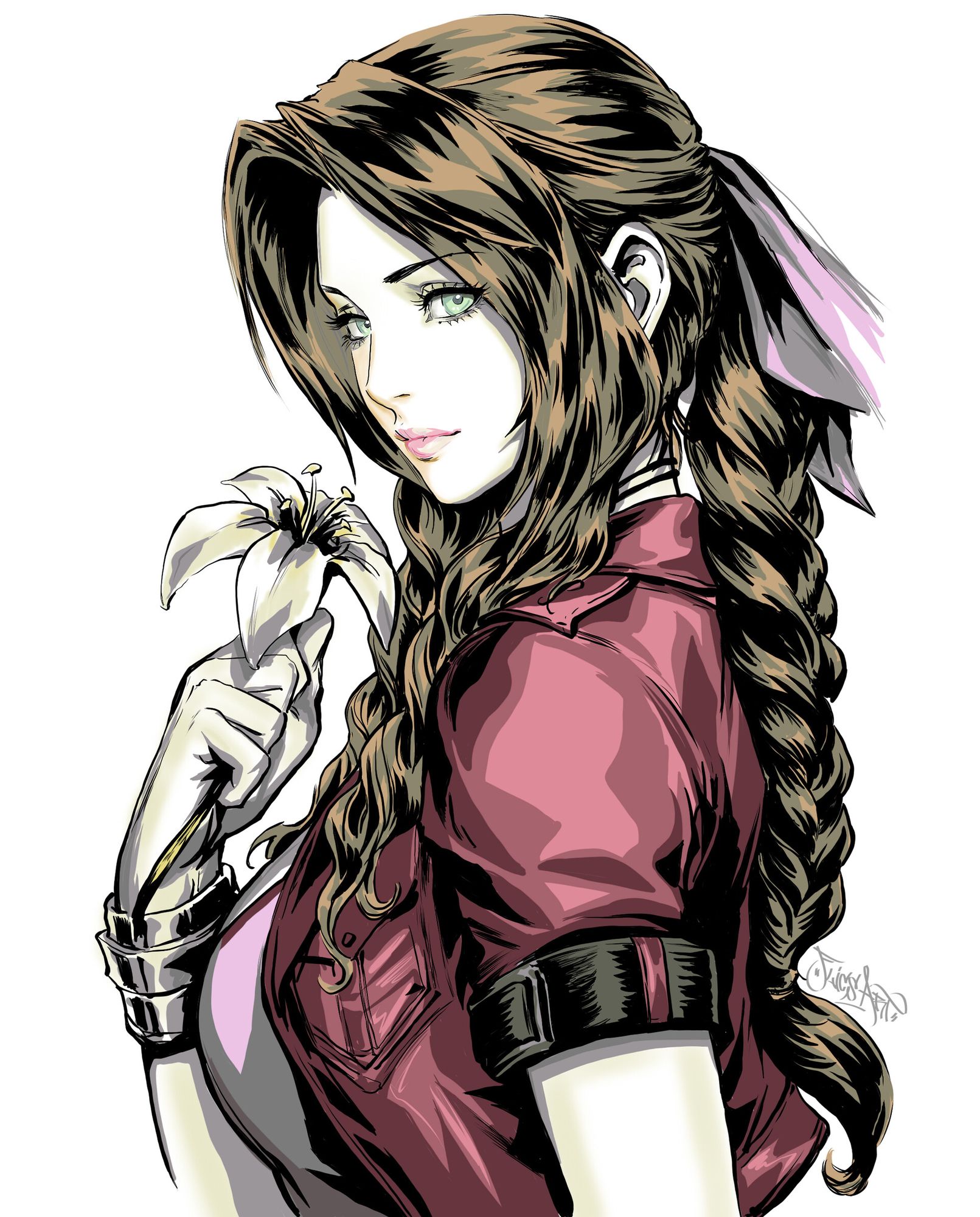 Aerith Gainsborough (Aeris) portrait: Final Fantasy 7 remake: Other games (Artist: Yury Flics)